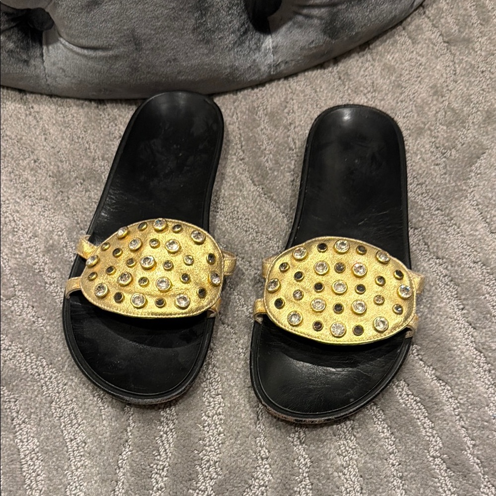 Gold and Black Studded Women's Sandals